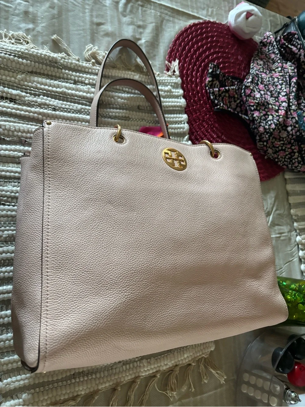 Tory Burch Dusty Pink Pebbled Leather Chain-Handle Tote